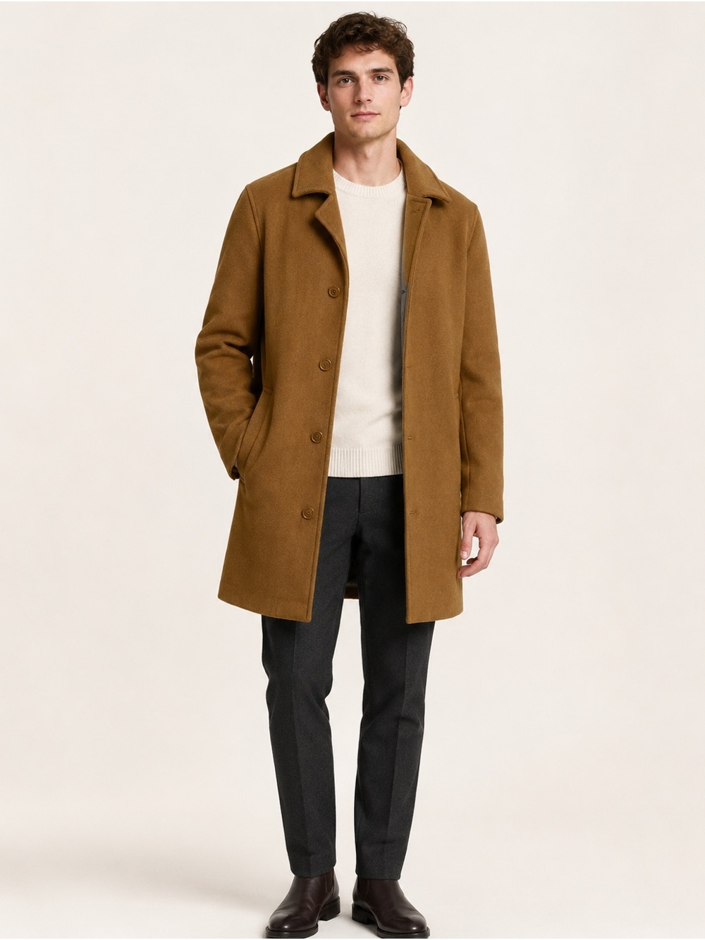 Bachrach Men’s Wool Cashmere Blend Camel Overcoat Size S